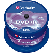 VERBATIM DVD+R AZO MATT SILVER 4.7GB SPINDLE 50-PACK 43512